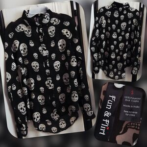 Fun & Flirt Skull Print Blouse Size Small